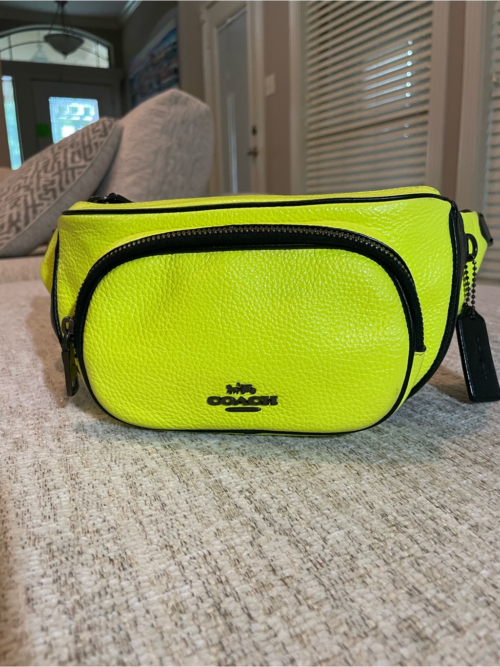 Coach Pebble Leather Court Belt Bag Neon Green Crossbody Fanny Pack